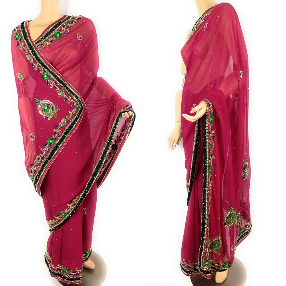 Pink embroidered saree